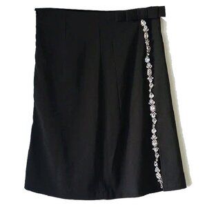 Rhinestone Embellished Skirt S Side Slits Black
